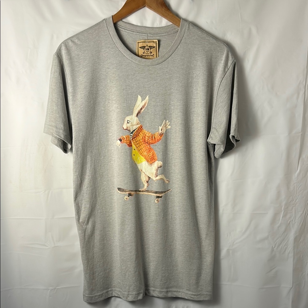 Gray Short Sleeve Tee Rabbit Hole skater men size medium skateboard cotton blend
